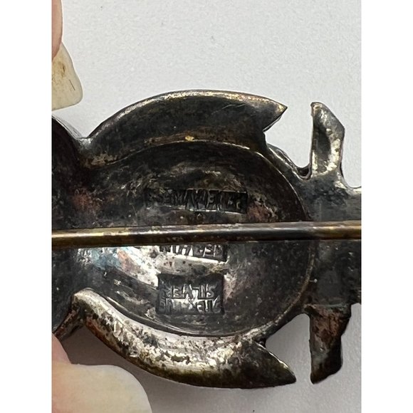 Alice Caviness 1950s Small Sterling Guilloche Enamel Marcasite Owl Bird Pin Broo - Picture 8 of 10